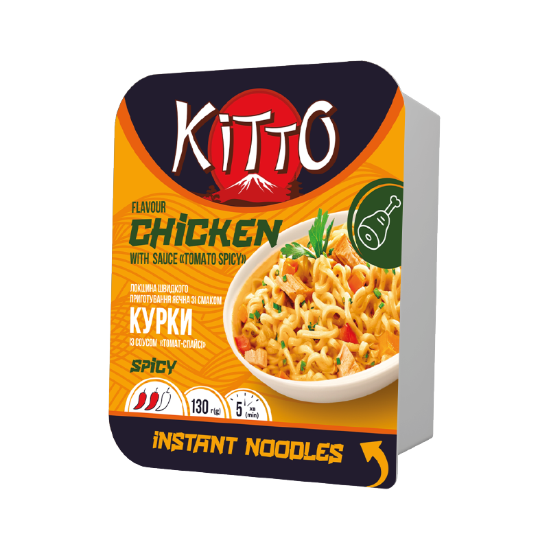 Локшина швидкого приготування зі смаком курки із томатним соусом «Томат-спайсі», гостра ТМ "Kitto"