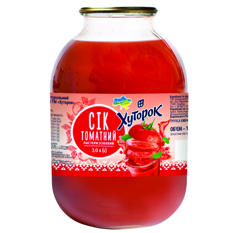 Сік томатний  натуральний  ТМ «Хуторок» 3л